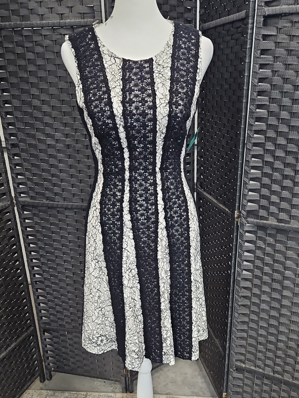Size 0 Black/White Sleeveless Emroidered Lace Fit & Flare Antonio Melani Dress